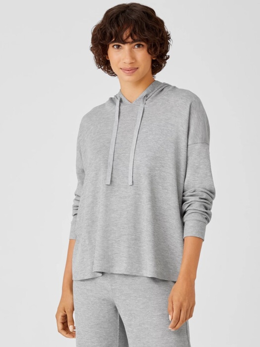 Eileen Fisher Cozy Waffle Knit Hooded Top